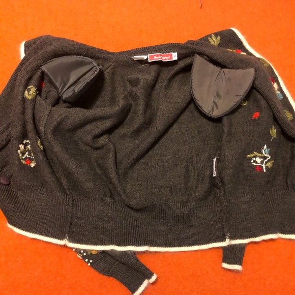 Vintage Rene Derhy gray boho embroidered wool angora blend cropped cardigan EUC - Picture 9 of 11